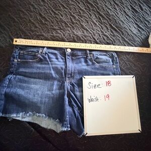 American Eagle Outfitters Dark Blue Midi Frayed Hem Jean Shorts